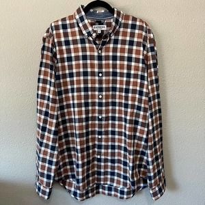 Express Soft Wash Plaid Button Front Mens Long Sleeve Shirt XXL Blue Brown White